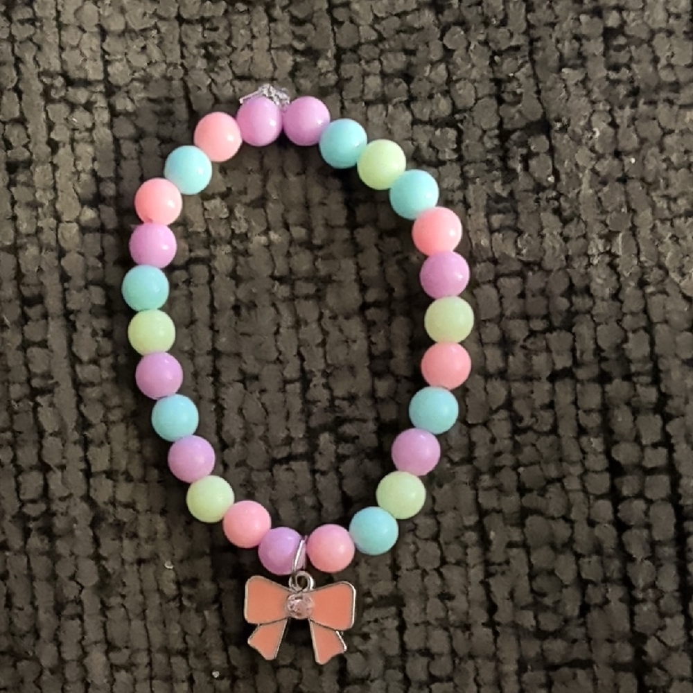 Colorful Beaded Kids Bracelet with Bow Charm